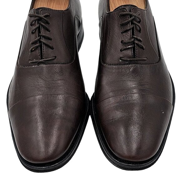 Bruno Magli Italy Men's size 6.5 Dress Shoes Brown Nappa Leather Cap-toe Oxfords - Picture 4 of 13